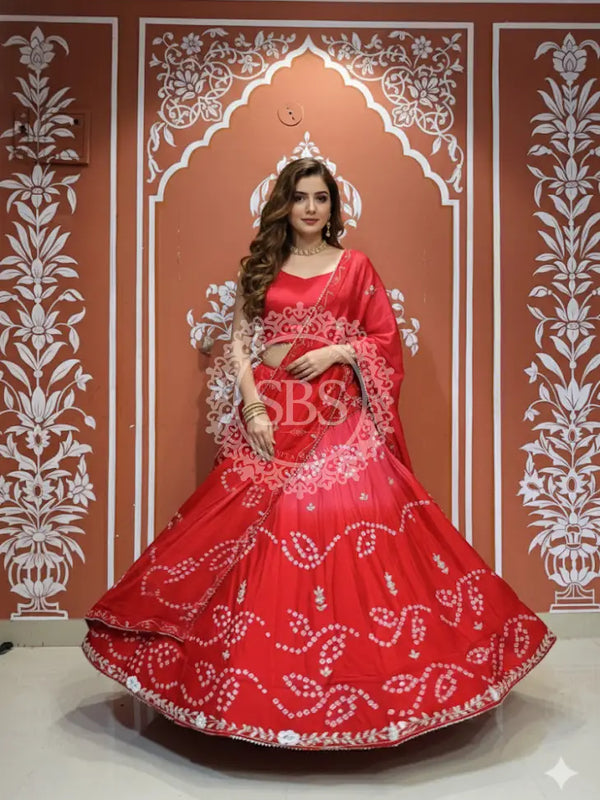 PURE CHINON SHADED BANDHEJ LEHENGA