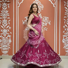 PURE CHINON SHADED BANDHEJ LEHENGA