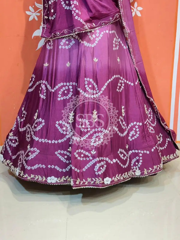 PURE CHINON SHADED BANDHEJ LEHENGA