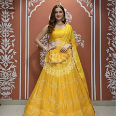 PURE CHINON SHADED BANDHEJ LEHENGA