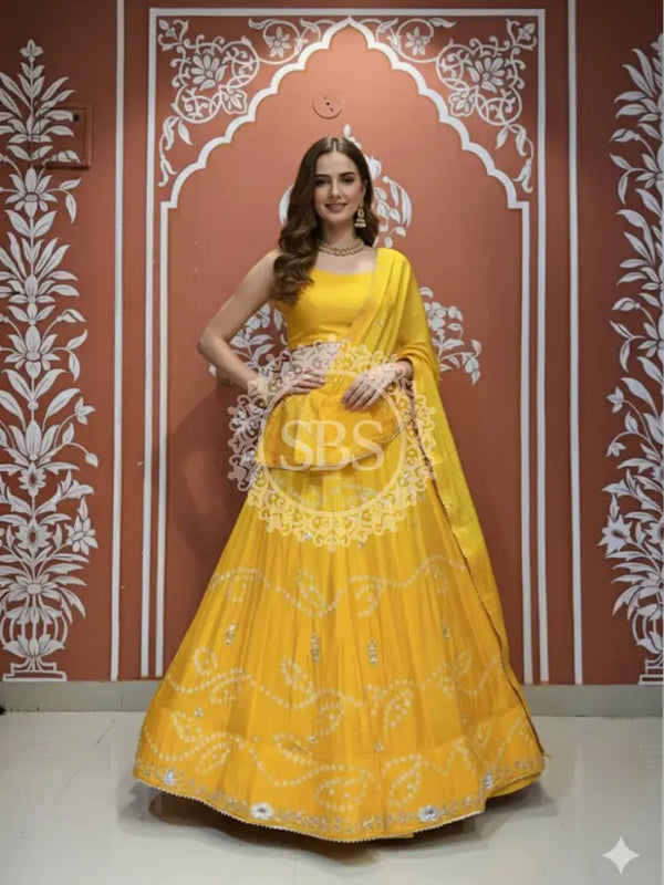 PURE CHINON SHADED BANDHEJ LEHENGA