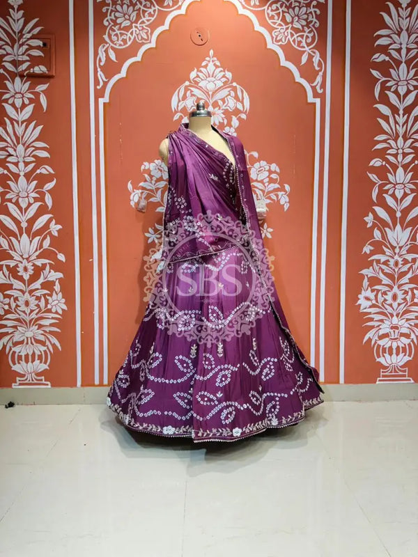 PURE CHINON SHADED BANDHEJ LEHENGA