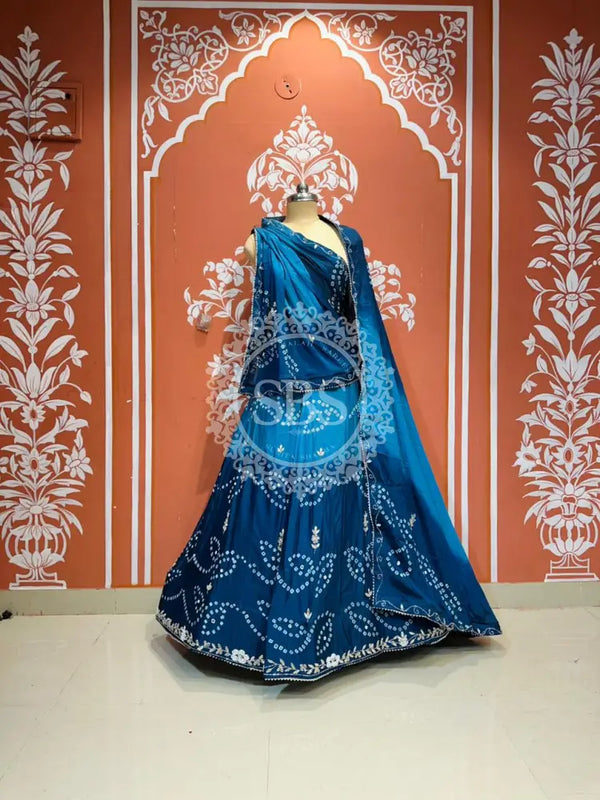 PURE CHINON SHADED BANDHEJ LEHENGA