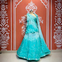 PURE CHINON SHADED BANDHEJ LEHENGA