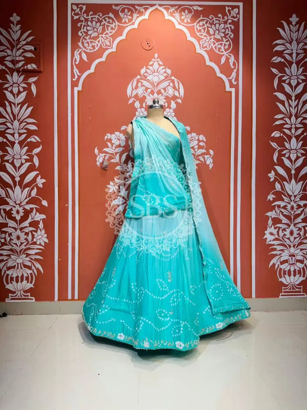 PURE CHINON SHADED BANDHEJ LEHENGA