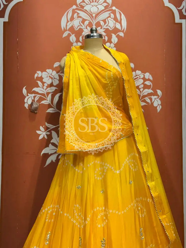 PURE CHINON SHADED BANDHEJ LEHENGA