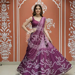 PURE CHINON SHADED BANDHEJ LEHENGA