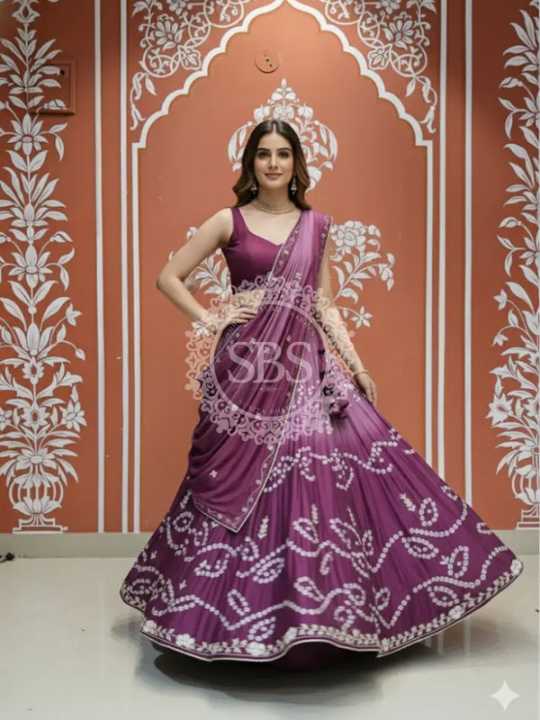 PURE CHINON SHADED BANDHEJ LEHENGA
