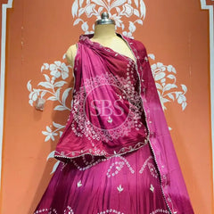 PURE CHINON SHADED BANDHEJ LEHENGA Wine / Free Size