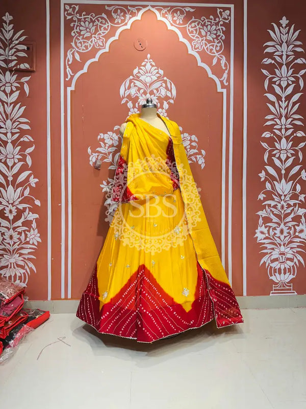 PURE CHINON SHIBORI BANDHEJ LEHENGA