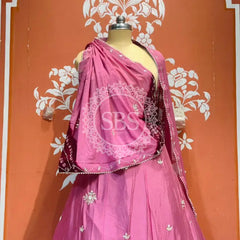 PURE CHINON SHIBORI BANDHEJ LEHENGA Mauve-Wine / Free Size