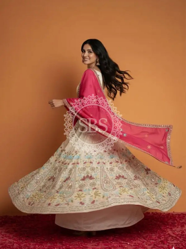 Pure Cosmos Floral Embroidery Lehenga