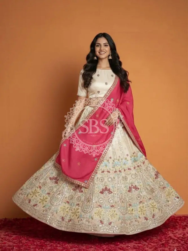 Pure Cosmos Floral Embroidery Lehenga