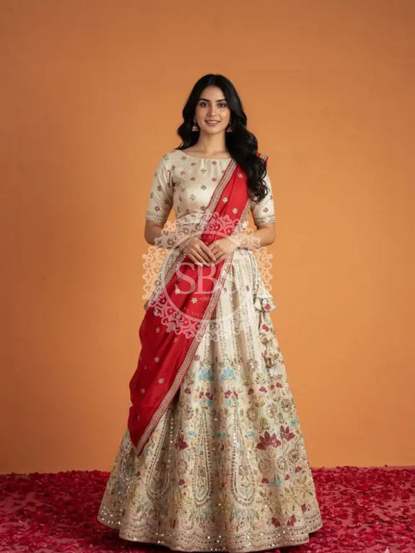 Pure Cosmos Floral Embroidery Lehenga