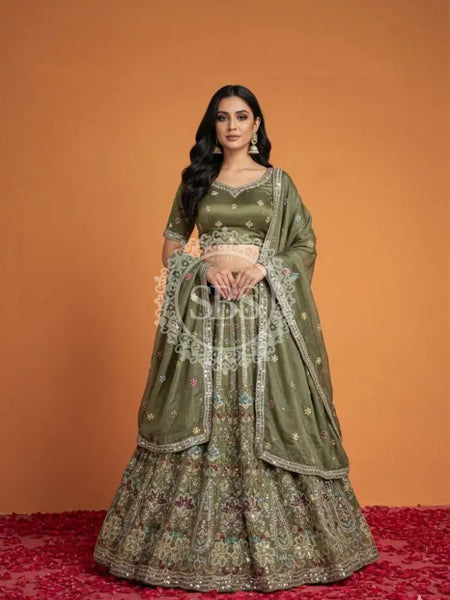 Pure Cosmos Floral Embroidery Lehenga