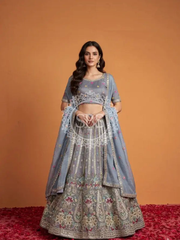 Pure Cosmos Floral Embroidery Lehenga