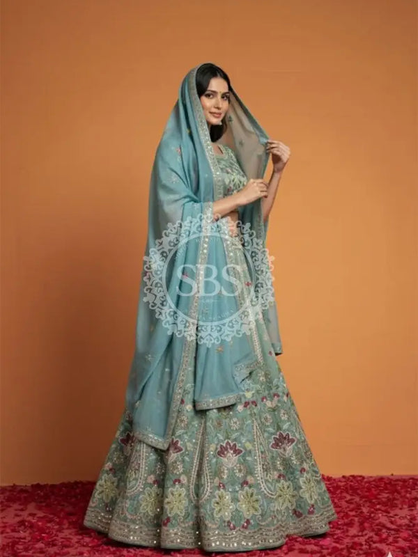 Pure Cosmos Floral Embroidery Lehenga