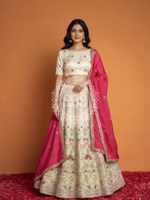 Pure Cosmos Floral Embroidery Lehenga