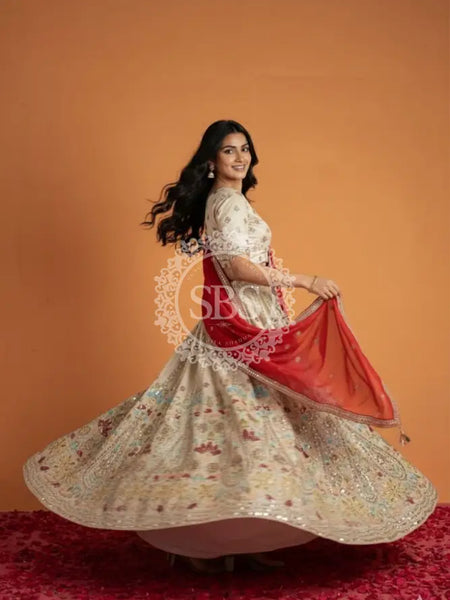 Pure Cosmos Floral Embroidery Lehenga
