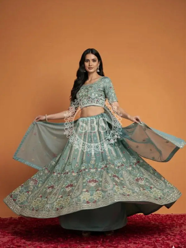 Pure Cosmos Floral Embroidery Lehenga