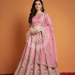 Pure Cosmos Floral Embroidery Lehenga PINK