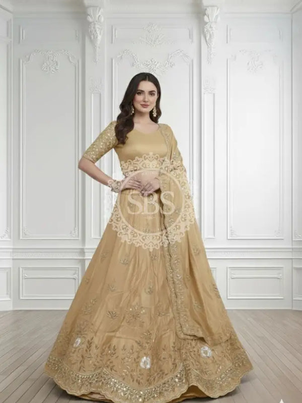 Pure Cosmos silk Handwork Lehenga Gold