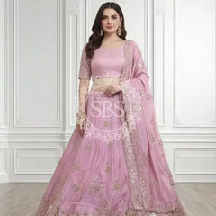 Pure Cosmos silk Handwork Lehenga PINK