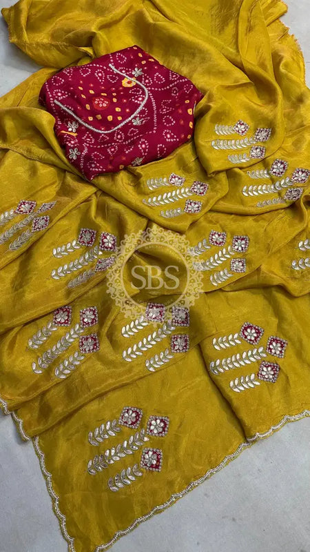 PURE COSMOS SILK SAREE Yellow / Free Size