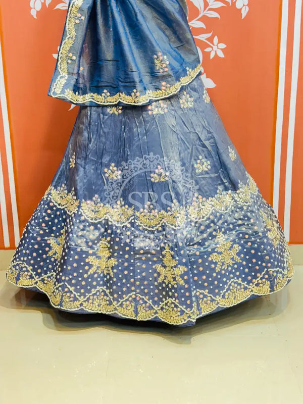 PURE COSMOS TISSUE HANDWORK GOTA PATTI LEHENGA