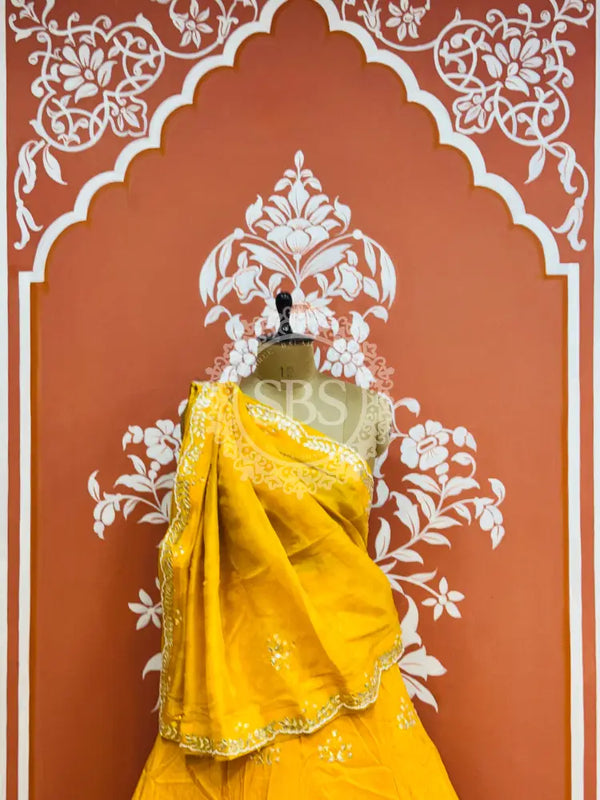 PURE COSMOS TISSUE HANDWORK GOTA PATTI LEHENGA