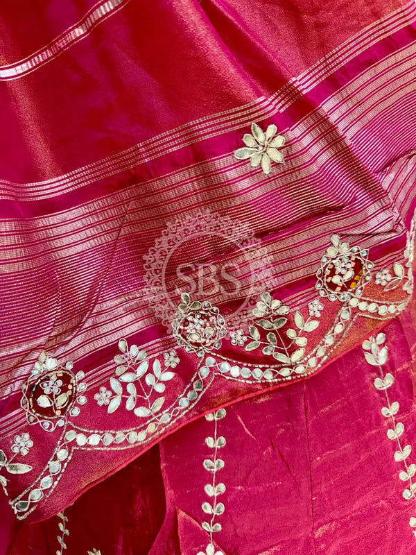 PURE COSMOS TISSUE HANDWORK GOTA PATTI LEHENGA