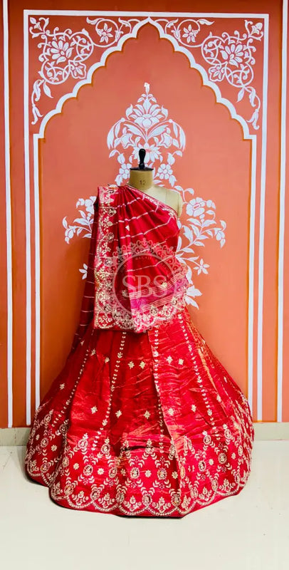 PURE COSMOS TISSUE HANDWORK GOTA PATTI LEHENGA