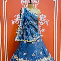 PURE COSMOS TISSUE HANDWORK GOTA PATTI LEHENGA Blue / Free Size