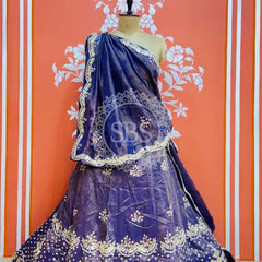 PURE COSMOS TISSUE HANDWORK GOTA PATTI LEHENGA Dark Blue / Free Size