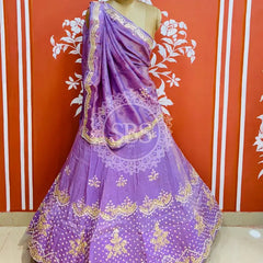 PURE COSMOS TISSUE HANDWORK GOTA PATTI LEHENGA Lavendar / Free Size