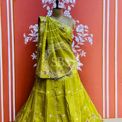 PURE COSMOS TISSUE HANDWORK GOTA PATTI LEHENGA Light Green / Free Size