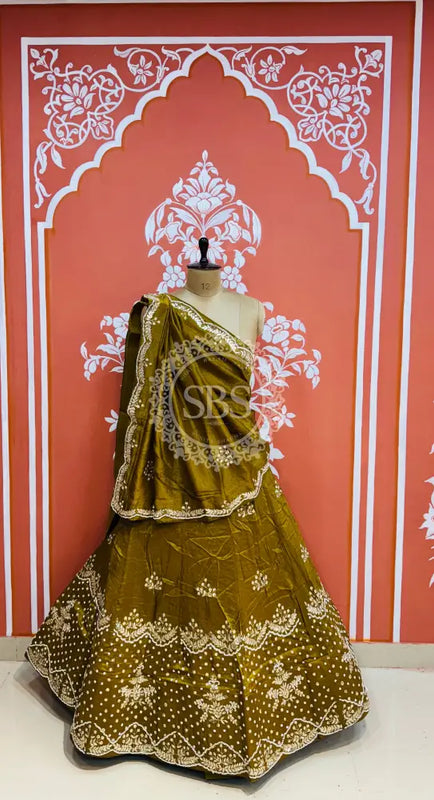 PURE COSMOS TISSUE HANDWORK GOTA PATTI LEHENGA Mustard / Free Size