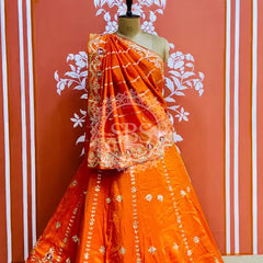 PURE COSMOS TISSUE HANDWORK GOTA PATTI LEHENGA Orange / Free Size