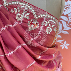 PURE COSMOS TISSUE HANDWORK GOTA PATTI LEHENGA Pink / Free Size