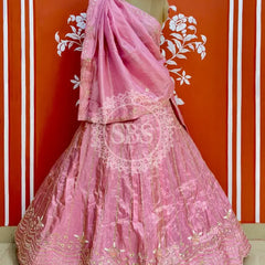 PURE COSMOS TISSUE HANDWORK GOTA PATTI LEHENGA Pink / Free Size