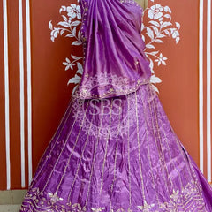 PURE COSMOS TISSUE HANDWORK GOTA PATTI LEHENGA Purple / Free Size