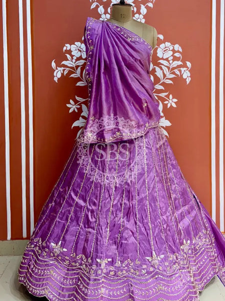 PURE COSMOS TISSUE HANDWORK GOTA PATTI LEHENGA Purple / Free Size