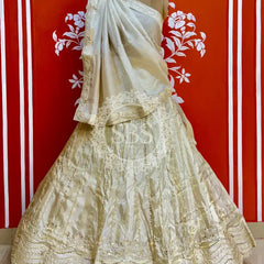 PURE COSMOS TISSUE HANDWORK GOTA PATTI LEHENGA White / Free Size