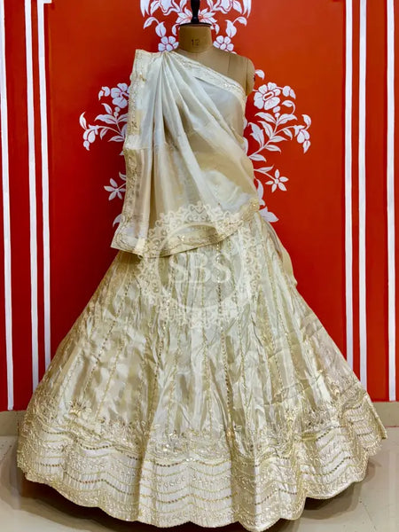 PURE COSMOS TISSUE HANDWORK GOTA PATTI LEHENGA White / Free Size