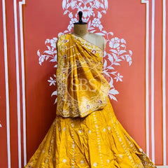 PURE COSMOS TISSUE HANDWORK GOTA PATTI LEHENGA Yellow / Free Size