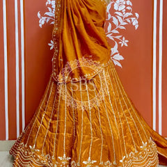 PURE COSMOS TISSUE HANDWORK GOTA PATTI LEHENGA Yellow / Free Size