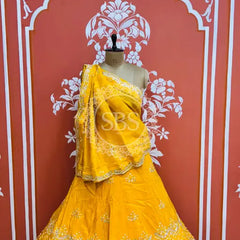PURE COSMOS TISSUE HANDWORK GOTA PATTI LEHENGA Yellow / Free Size