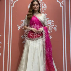 Pure Cosmos tissue Handwork Peacock Lehenga with Pure Georgette kacchi patti dupatta