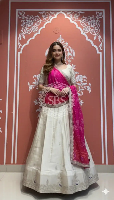 Pure Cosmos tissue Handwork Peacock Lehenga with Pure Georgette kacchi patti dupatta