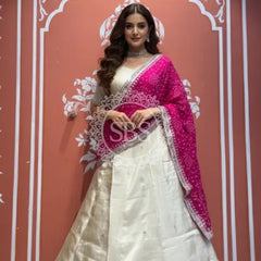 Pure Cosmos tissue Handwork Peacock Lehenga with Pure Georgette kacchi patti dupatta